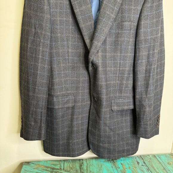 Tommy Hilfiger Vintage Grey Plaid Windowpane Wool Blazer Size 42T - Picture 4 of 11